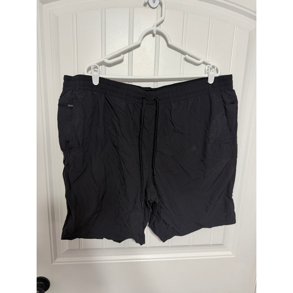Lands End Swim Trunks Mens XXL Black Solid Mesh Lined Board Shorts EUC